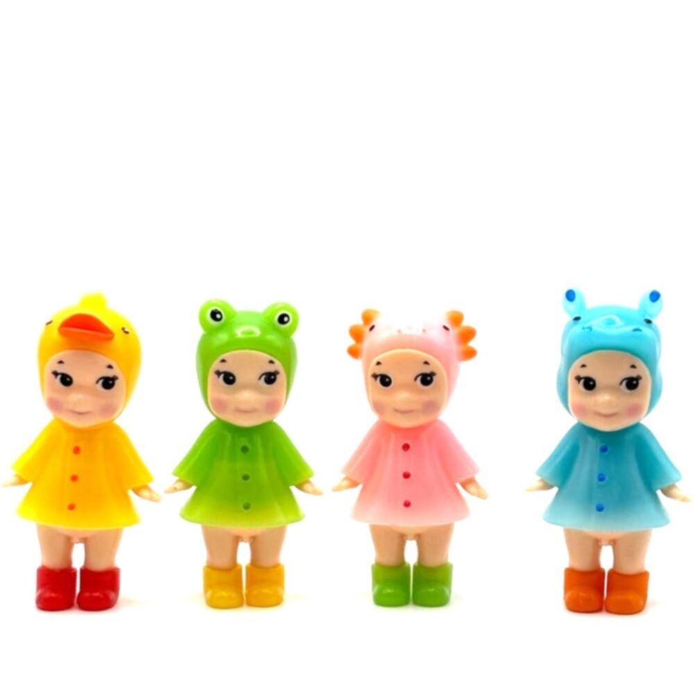 Set of 4 New Unbranded Kewpie/Angle Mini Figures, Rainy Day Costumes, Open Box